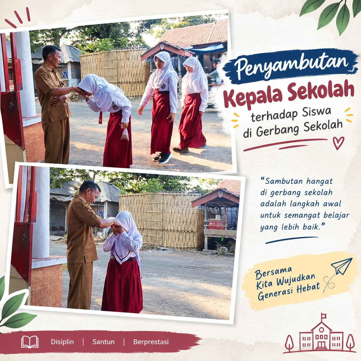 Sambut Siswa di Gerbang Sekolah, Kepala SD Negeri 3 Jangkar Tanamkan Budaya Disiplin dan Santun